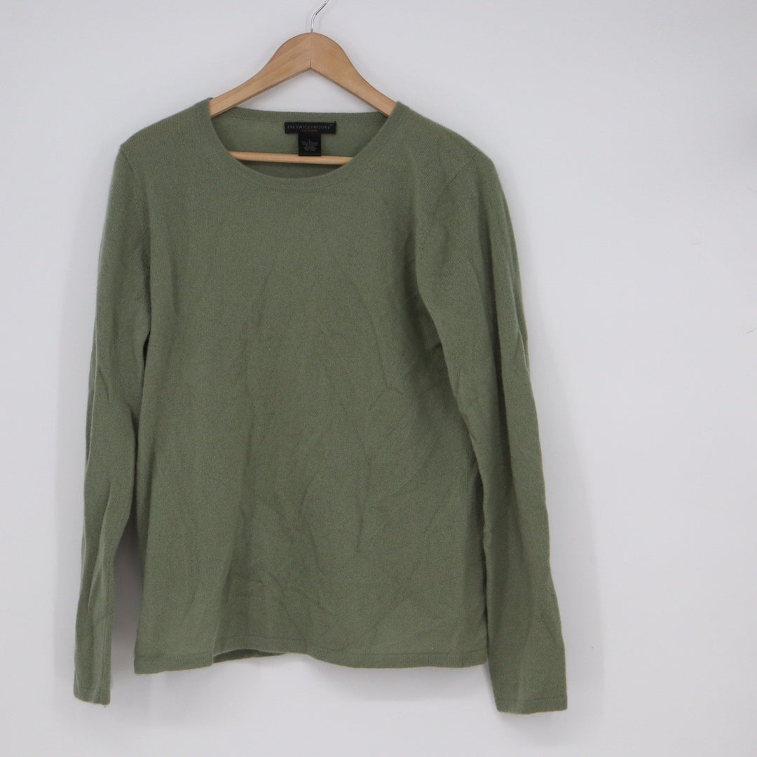 Preswick & Moore Cashmere Sweater Womens Large Sage Green Crewneck Long Sleeve