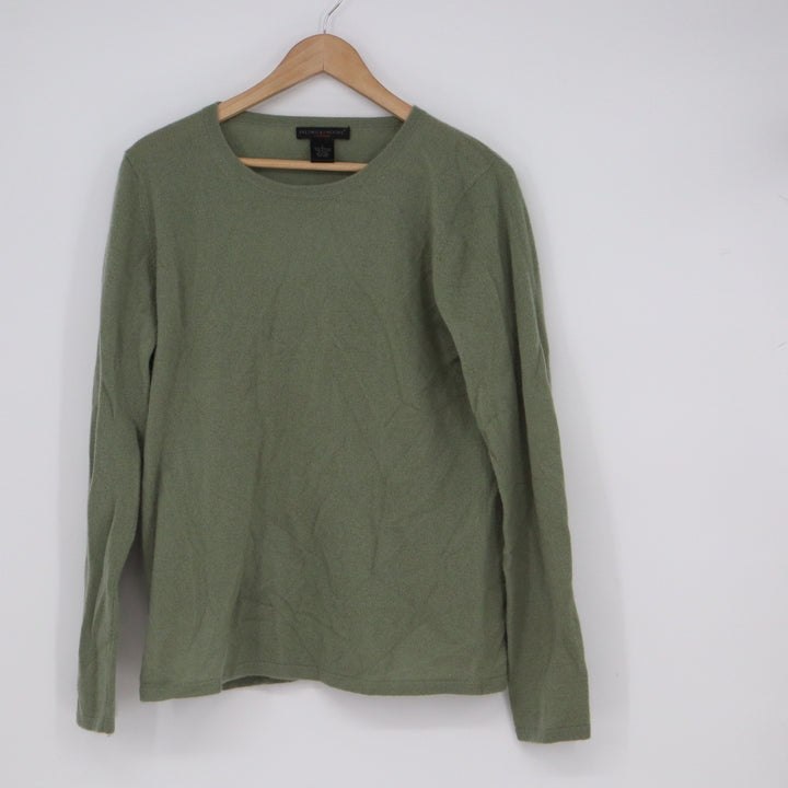 Preswick & Moore Cashmere Sweater Womens Large Sage Green Crewneck Long Sleeve