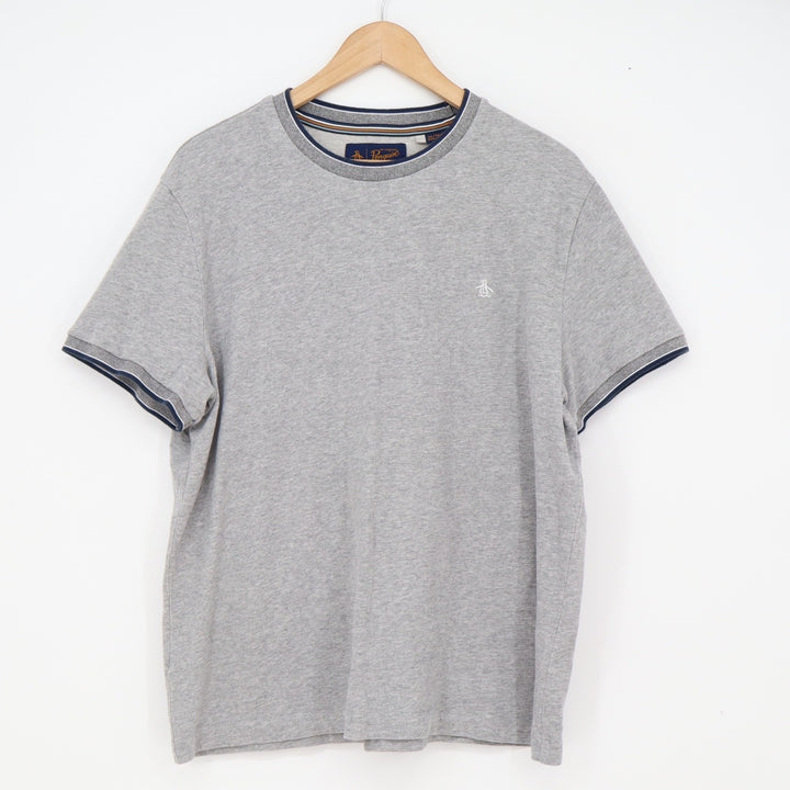 Original Penguin T-Shirt Mens XL Short Sleeve Gray Contrast Tipping Excellent