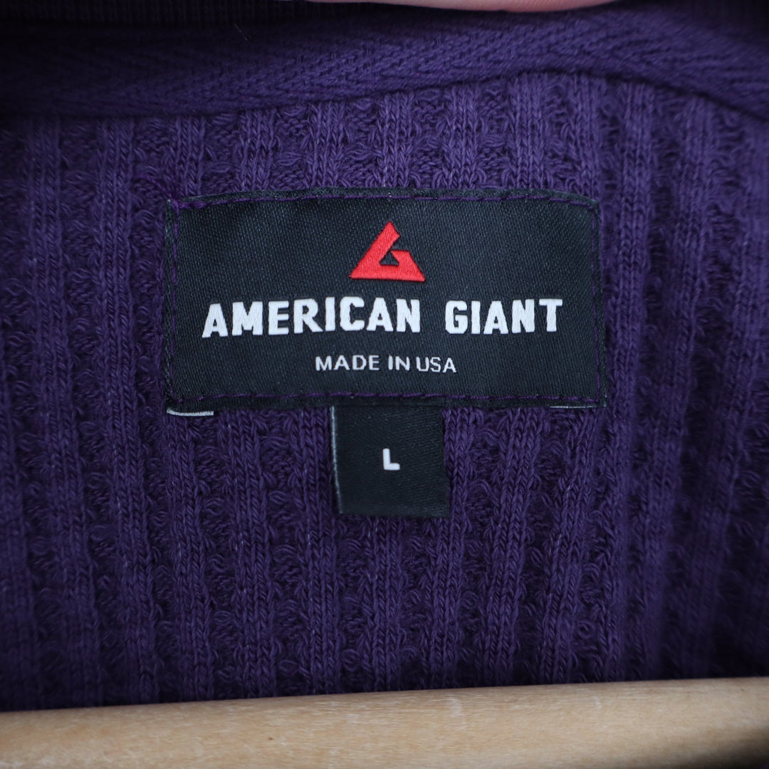 American Giant T-Shirt Mens Large Purple Waffle Knit Cotton Stretch Long Sleeve