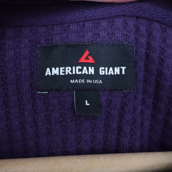 American Giant T-Shirt Mens Large Purple Waffle Knit Cotton Stretch Long Sleeve