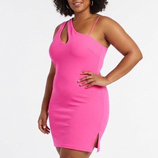 Naked Wardrobe Hot Pink One Shoulder Cutout Mini Dress Womens Large