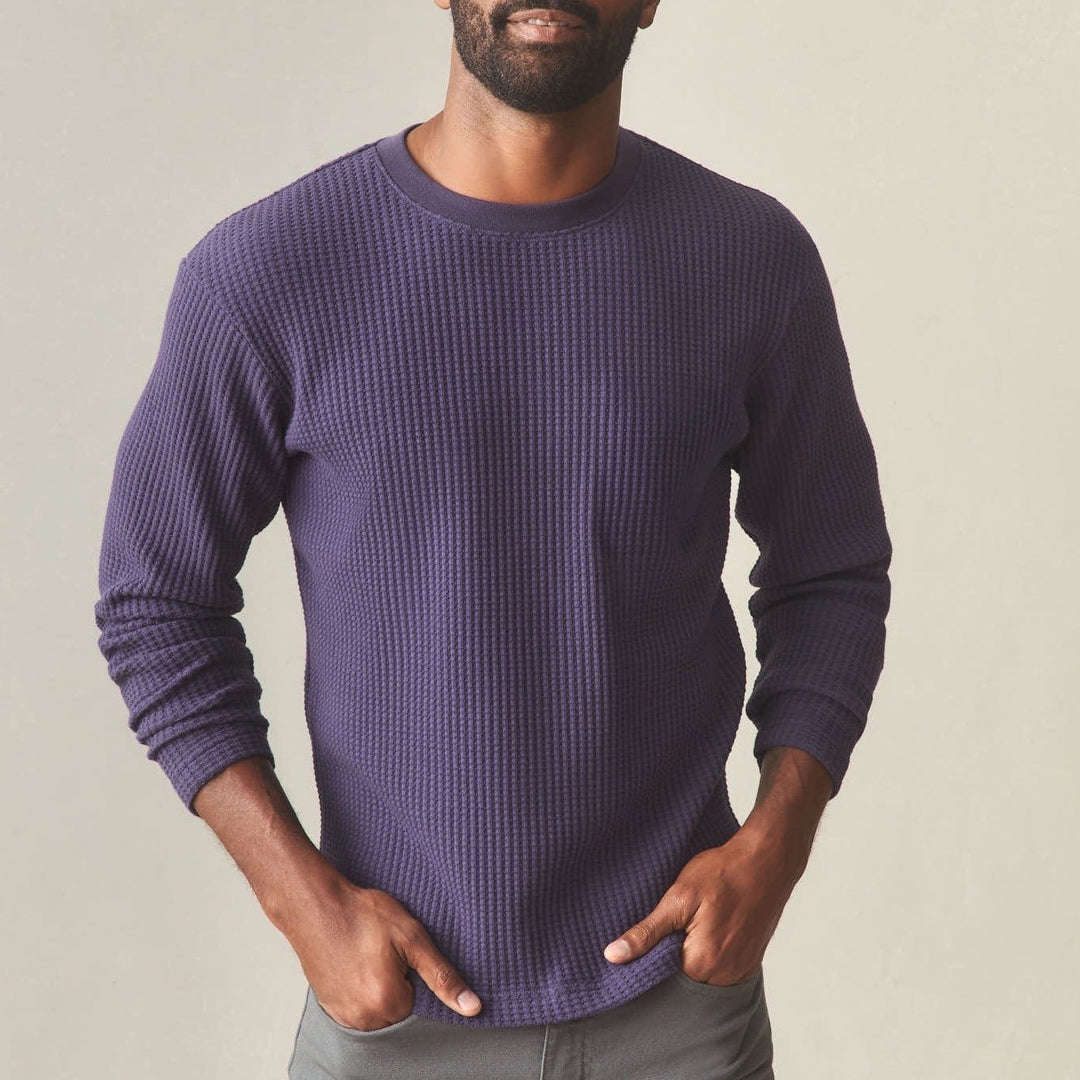 American Giant T-Shirt Mens Small Purple Cotton Stretch Waffle Knit Long Sleeve