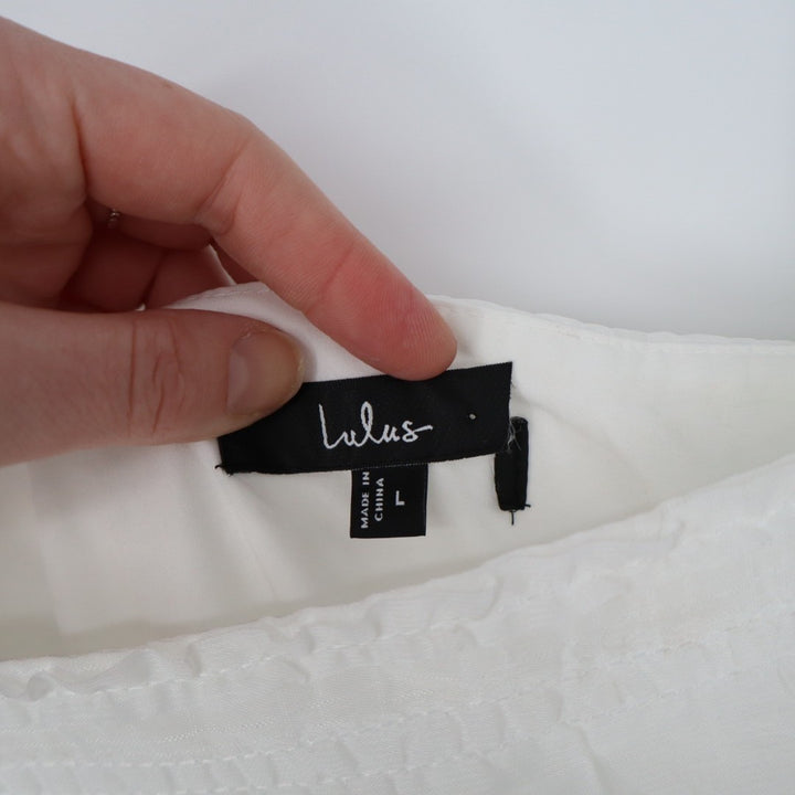 Lulus Emele Mini Dress Women Large White Stretch Textured Tiered Spaghetti Strap