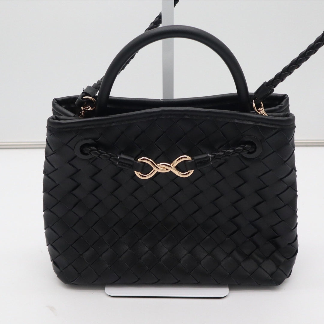 A New Day Black Woven Vegan Leather Crossbody Bag Gold Hardware Braided Strap