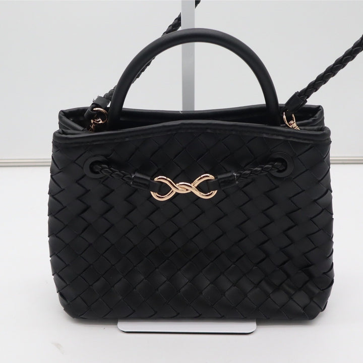A New Day Black Woven Vegan Leather Crossbody Bag Gold Hardware Braided Strap