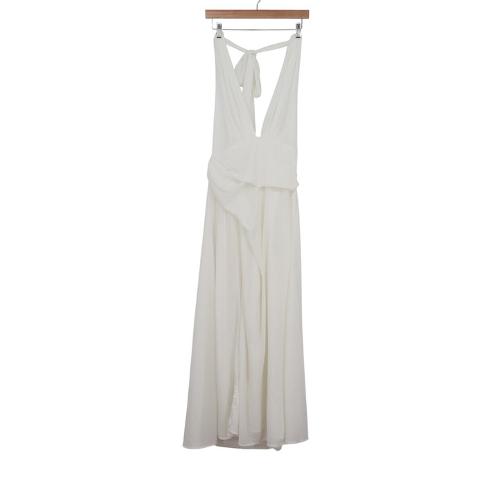 SHEIN White Halter Neck Maxi Dress XL US 12 Draped Waist Tie Back