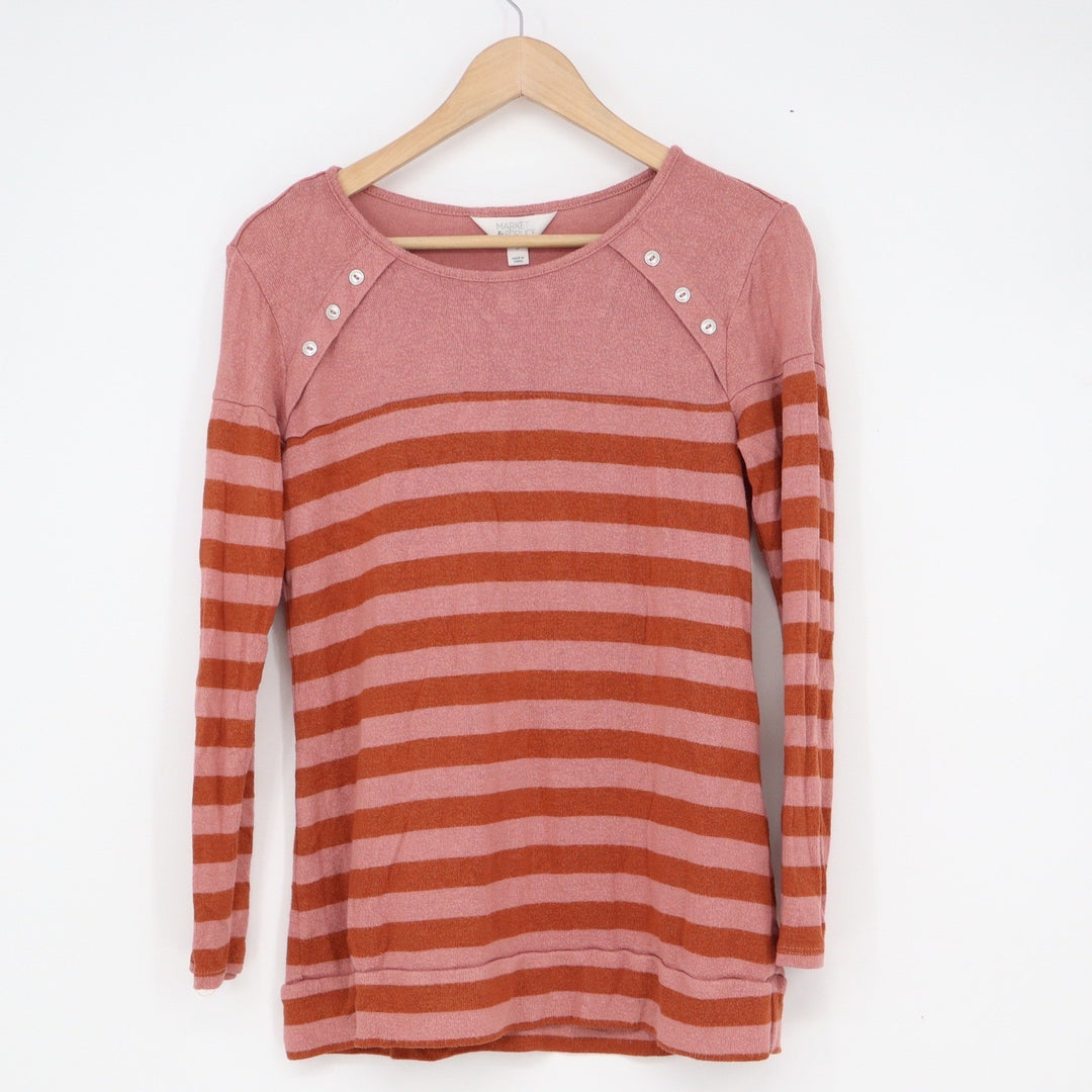 Market & Spruce Pink Orange Striped Button Shoulder Long Sleeve Top S