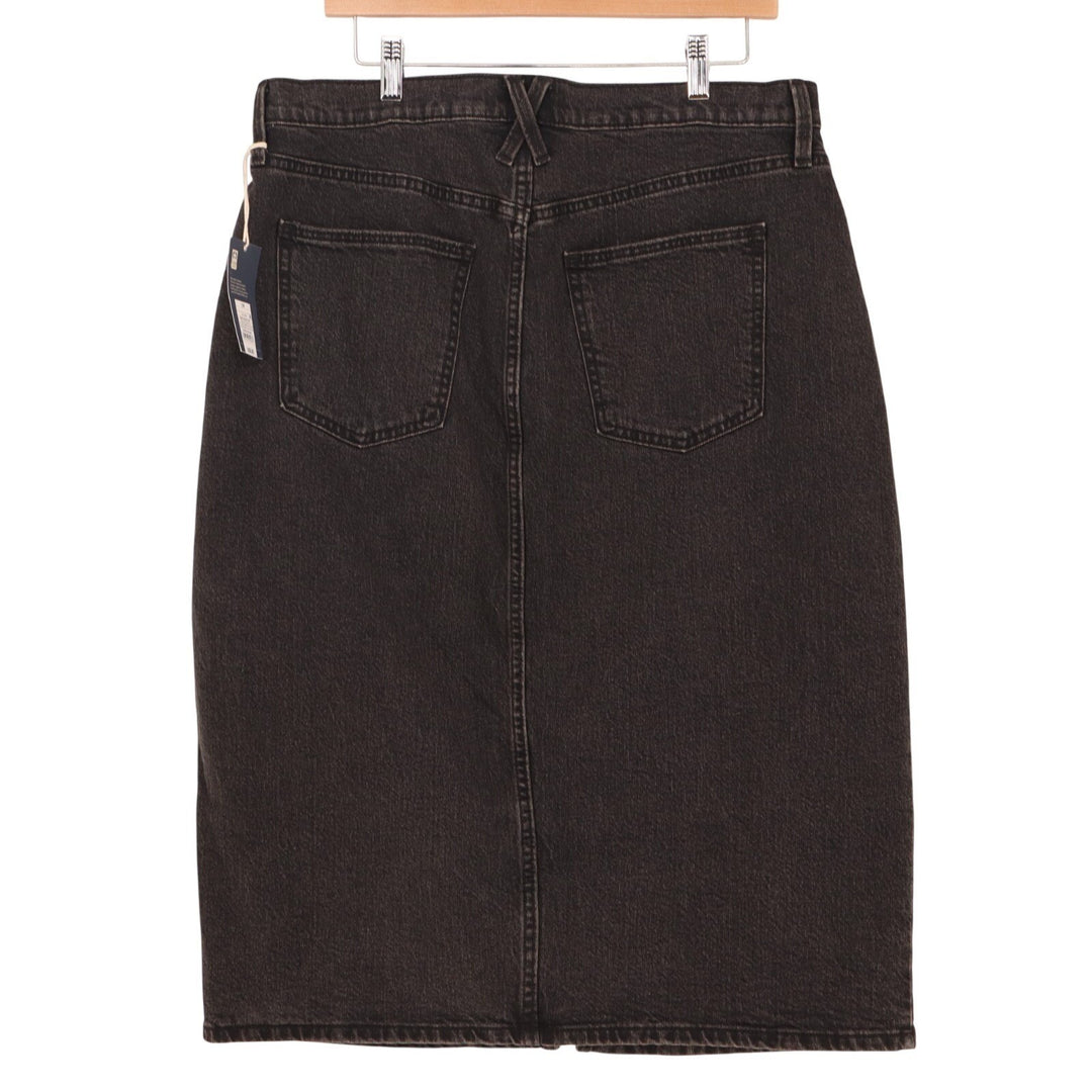 Universal Thread Midi Skirt Womens 14 Black Denim Cotton Stretch Front Slit