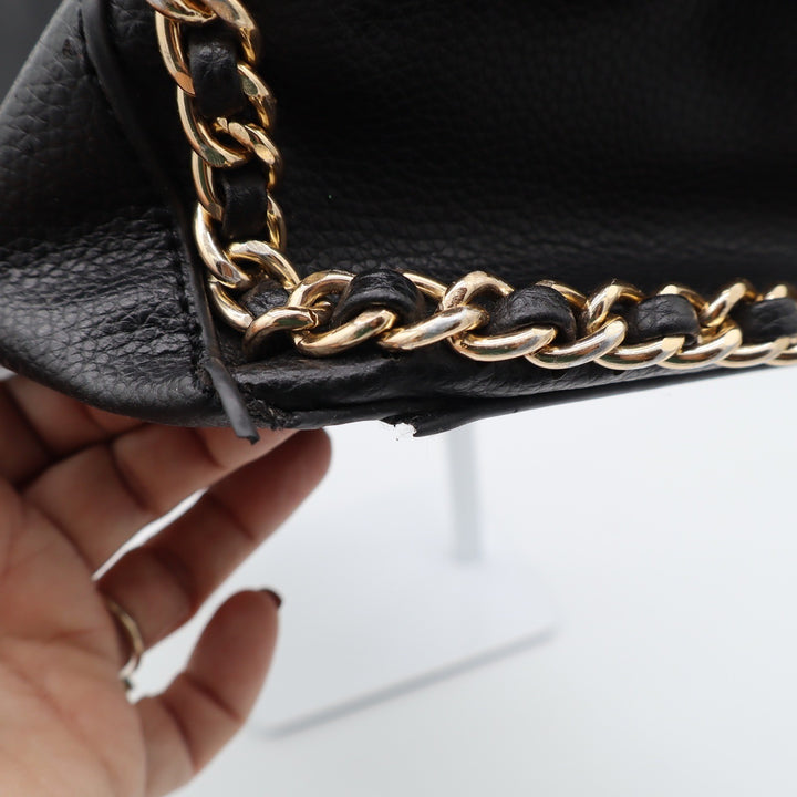 Marc New York Satchel Womens Large Black Pebbled Chain Accent Gold Hardware Fair