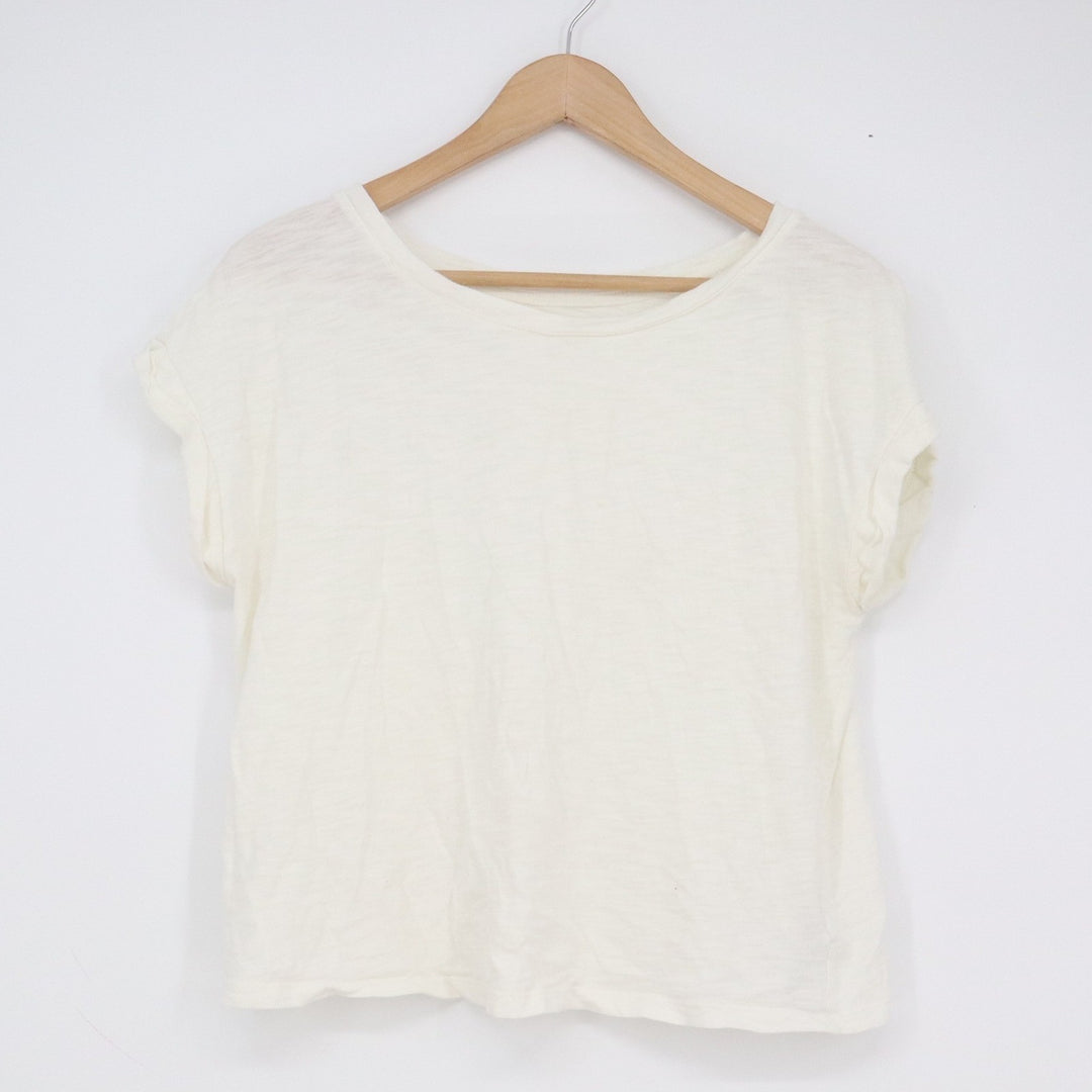 Gap Easy Tee Womens Small Cream Off White Cotton Slub Short Sleeve Boxy T-Shirt