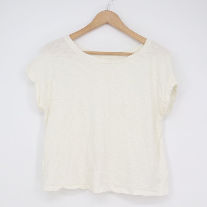 Gap Easy Tee Womens Small Cream Off White Cotton Slub Short Sleeve Boxy T-Shirt
