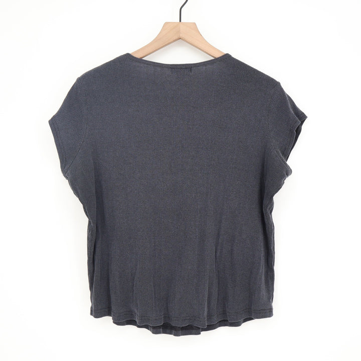 One Step Up Top Womens 1X Short Sleeve Charcoal Grey Ribbed Knit Excellent