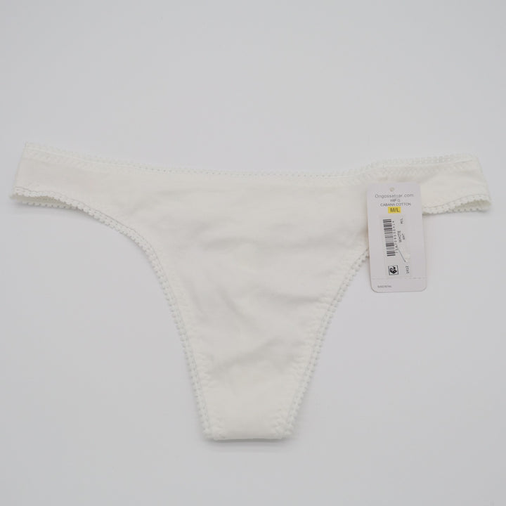 On Gossamer Cabana Cotton Hip G Thong Underwear Womens M/L White Crochet Trim