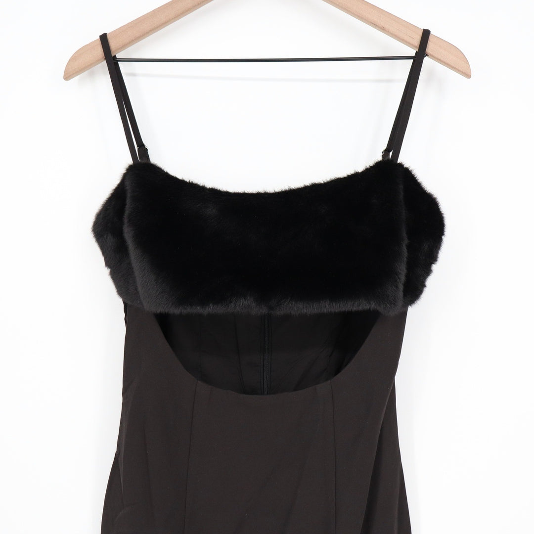 Naked Wardrobe Black Faux Fur Trim Front Cutout Mini Dress Size S