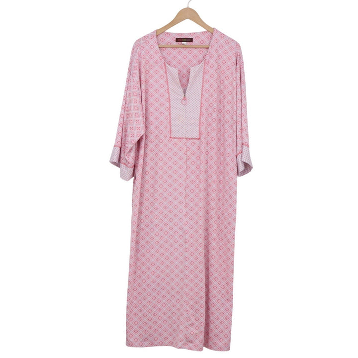 Stan Herman Pink Geometric Diamond Caftan Lounger Zip V-Neck 1X