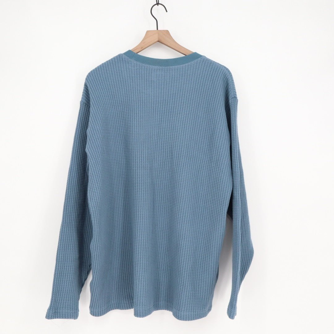 American Giant T-Shirt Mens 2XL Blue Stretch Waffle Knit Crew Neck Long Sleeve