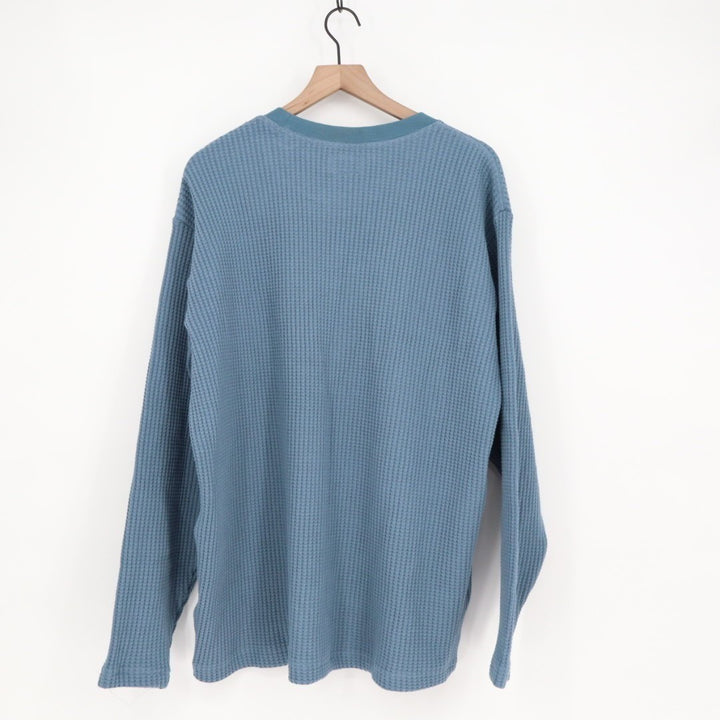 American Giant T-Shirt Mens 2XL Blue Stretch Waffle Knit Crew Neck Long Sleeve