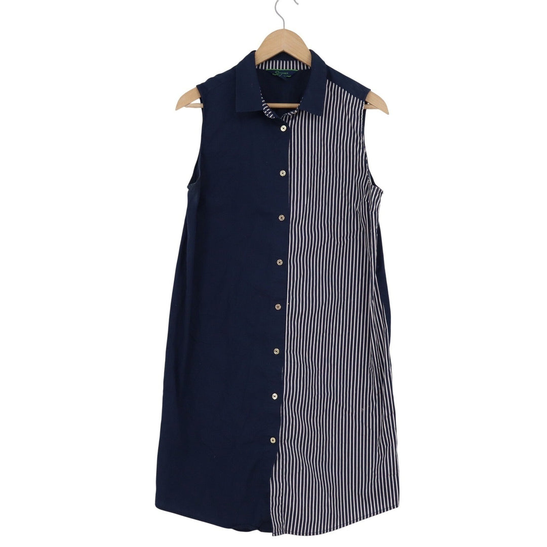 C Wonder Womens Large Navy Blue Striped Colorblock Sleeveless Shirt Dress L