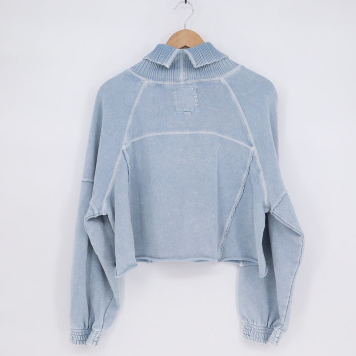 Aerie Cropped Sweater Womens Small Blue Knit Cotton Turtleneck Raglan Sleeve