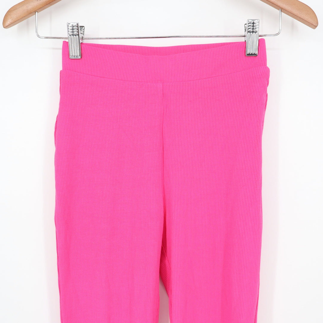 Naked Wardrobe Neon Pink Ribbed Split Hem Leggings Small High Waist