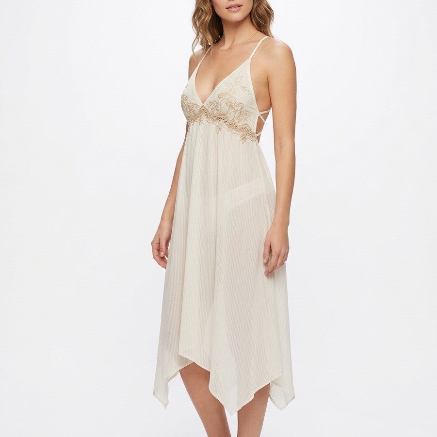 Linea Donatella Keepsake Lace-trim Chemise Nightgown Womens XL Beige Sleeveless