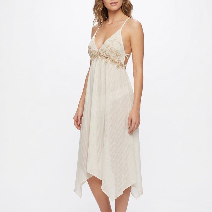 Linea Donatella Keepsake Lace-trim Chemise Nightgown Womens XL Beige Sleeveless