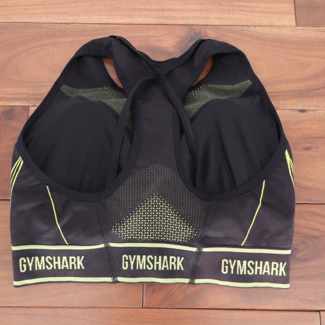 Gymshark Black Seamless Sports Bra Neon Yellow Accents Size L
