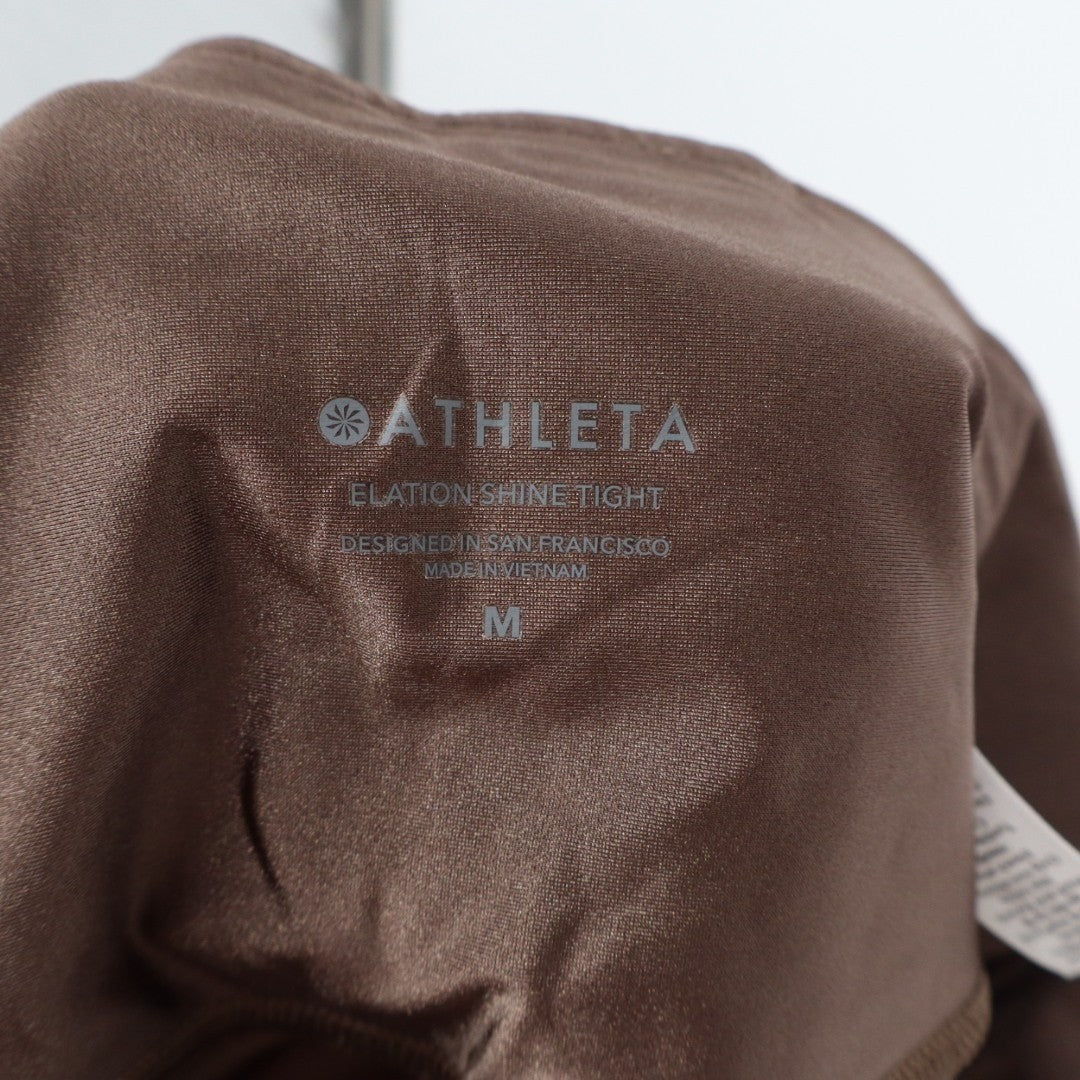 Athleta Elation Shine Tight Leggings Women Medium Brown Stretch Nylon High Waist