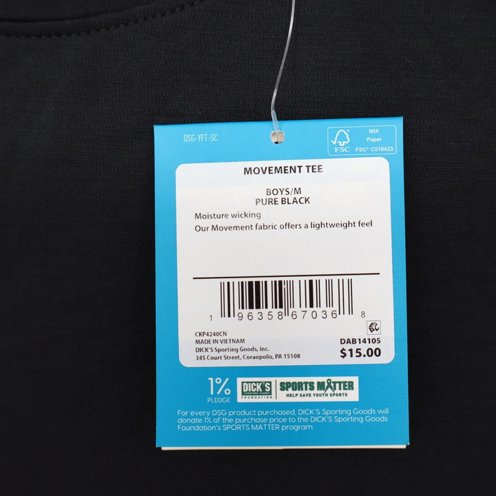 DSG Boys Movement Tee Pure Black Short Sleeve Athletic Shirt Size M 10-12 NEW