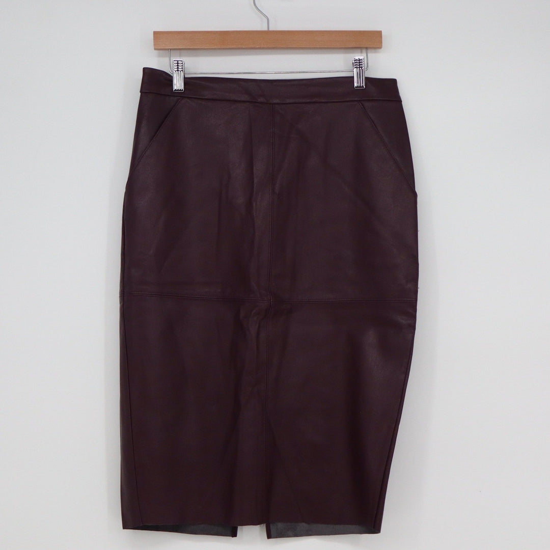 Express Womens Burgundy Faux Leather Pencil Skirt Midi High Waist Size 10