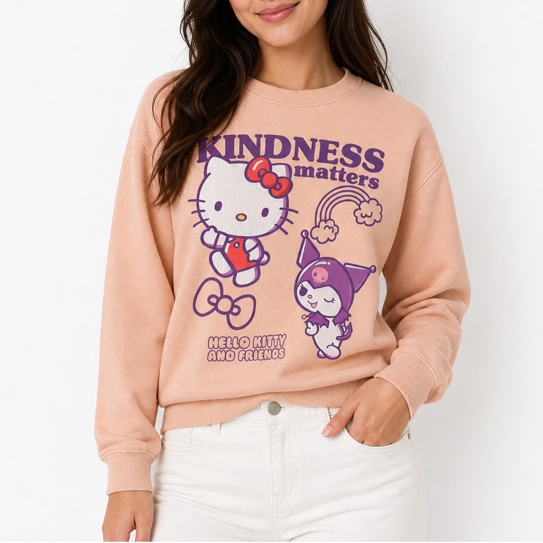Sanrio Hello Kitty and Friends Kindness Matters Peach Sweatshirt XS Kuromi 2024