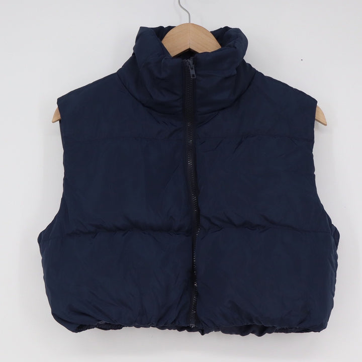 SHEIN Womens Navy Blue Cropped Puffer Vest Funnel Neck Quilted Size XS 2