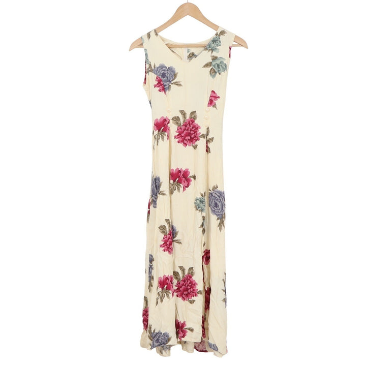 En Focus Vintage Floral Maxi Dress Cream Pink Rose V-Neck Sleeveless 5/6