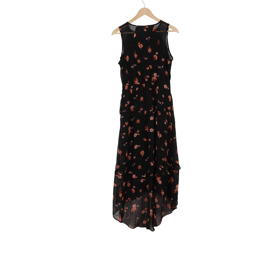 Xhilaration Maxi Dress Womens XS High-Low Floral Black Lace Yoke Excellent