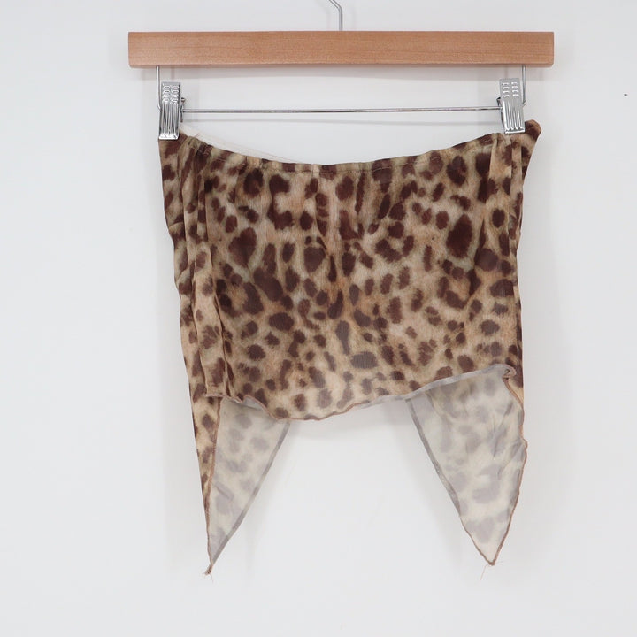 SHEIN Tube Top Womens XS Leopard Print Twist Front Handkerchief Hem Brown Exc