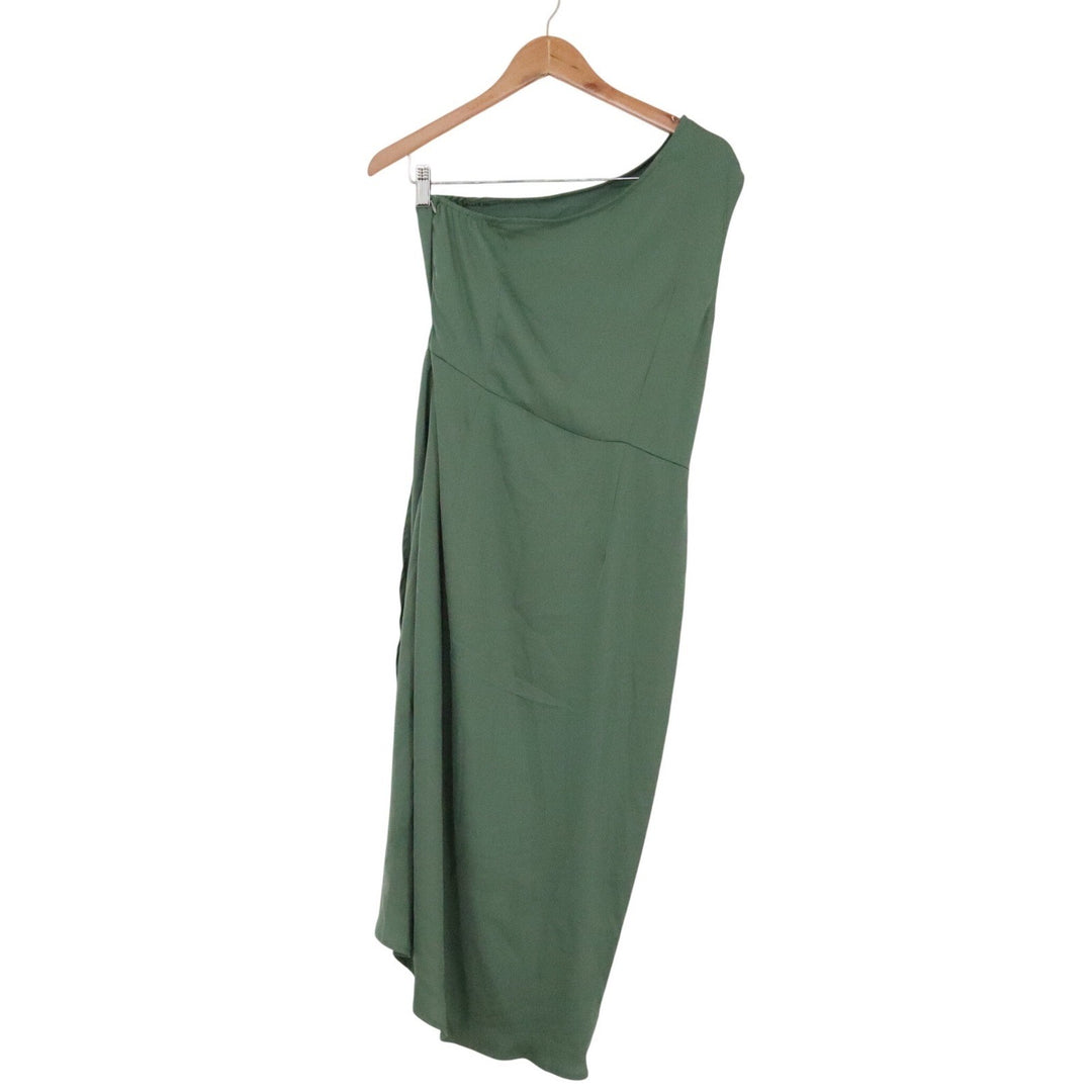 PRETTYGARDEN Women's One Shoulder Draped Midi Dress Sage Green Medium