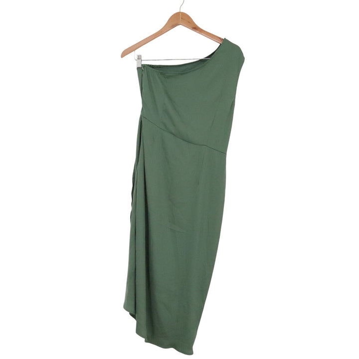 PRETTYGARDEN Women's One Shoulder Draped Midi Dress Sage Green Medium