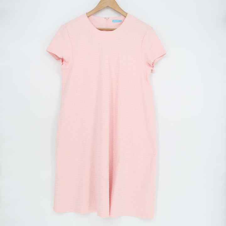 J.McLaughlin Pink Greek Key Textured Knit Shift Dress Short Sleeve Womens M