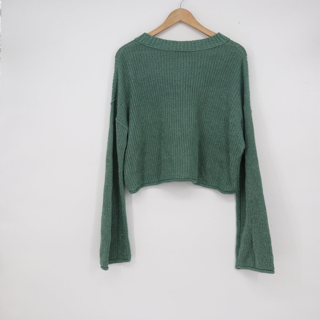 Wild Fable Sage Green Cropped Shaker Knit Sweater Womens Large