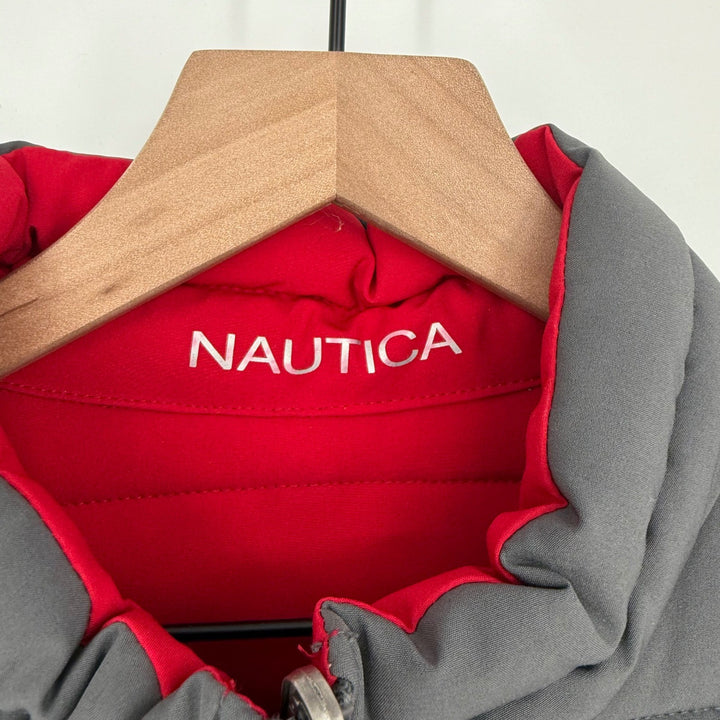 Nautica Puffer Jacket Gray Red Lined Full Zip Lightweight Mens Size L