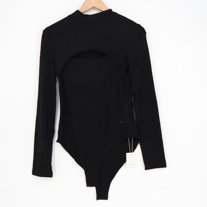 Mangopop Black Mock Neck Long Sleeve Cutout Bodysuit Large KLB 259