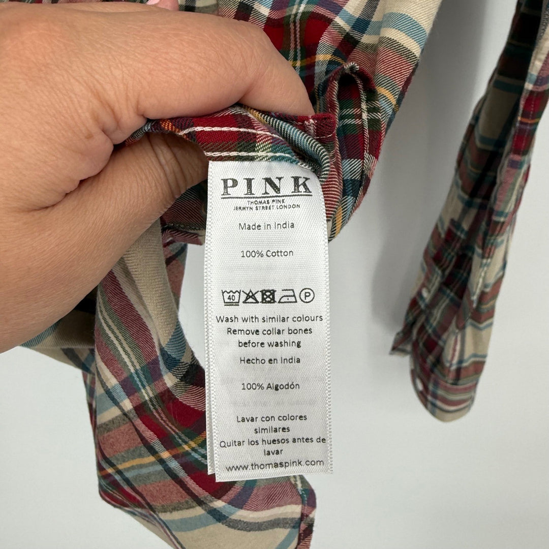 PINK Thomas Pink London Slim Fit Plaid Casual Button Down Shirt Mens Size M