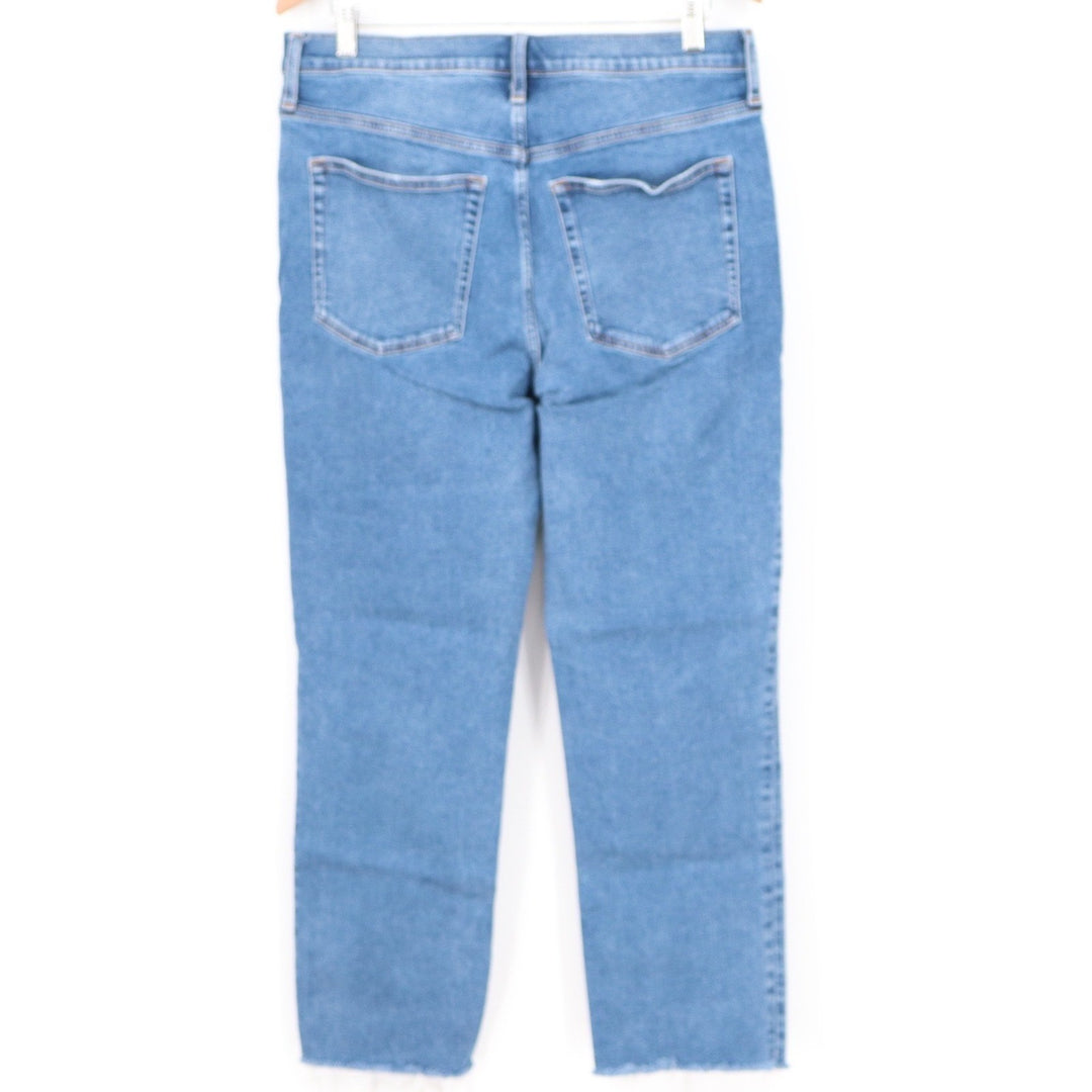 J.Crew Essential Straight Leg Jeans Medium Wash Raw Hem Size 31 Stretch Denim
