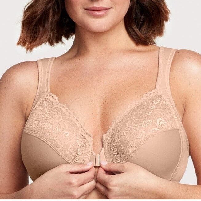 Glamorise Front-Closure Cotton WonderWire Bra Womens 40DD Nude Adjustable Strap
