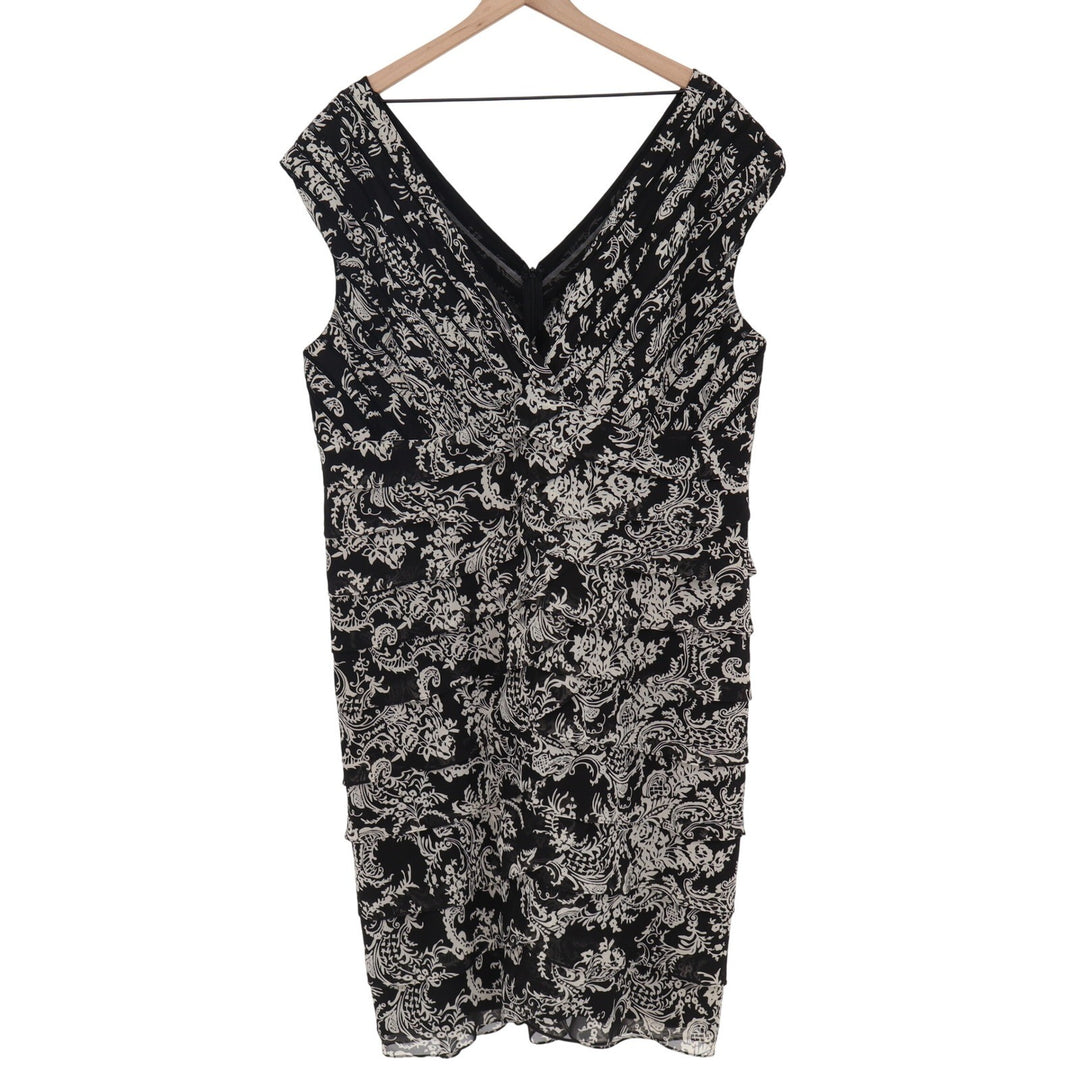Adrianna Papell Sheath Dress Womens 22W Paisley Black Ruffle Tiered Excellent