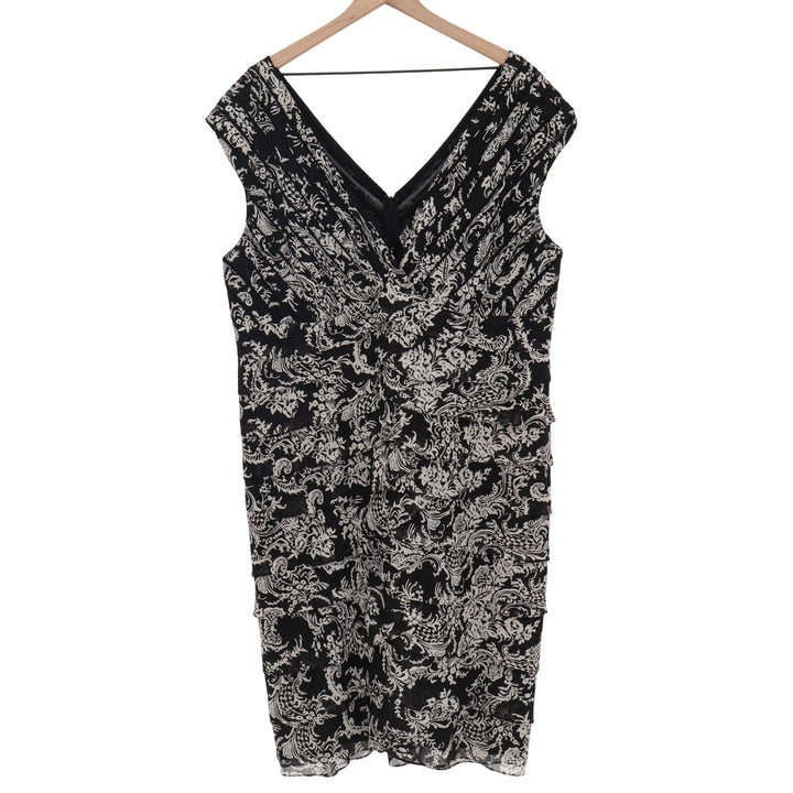 Adrianna Papell Sheath Dress Womens 22W Paisley Black Ruffle Tiered Excellent