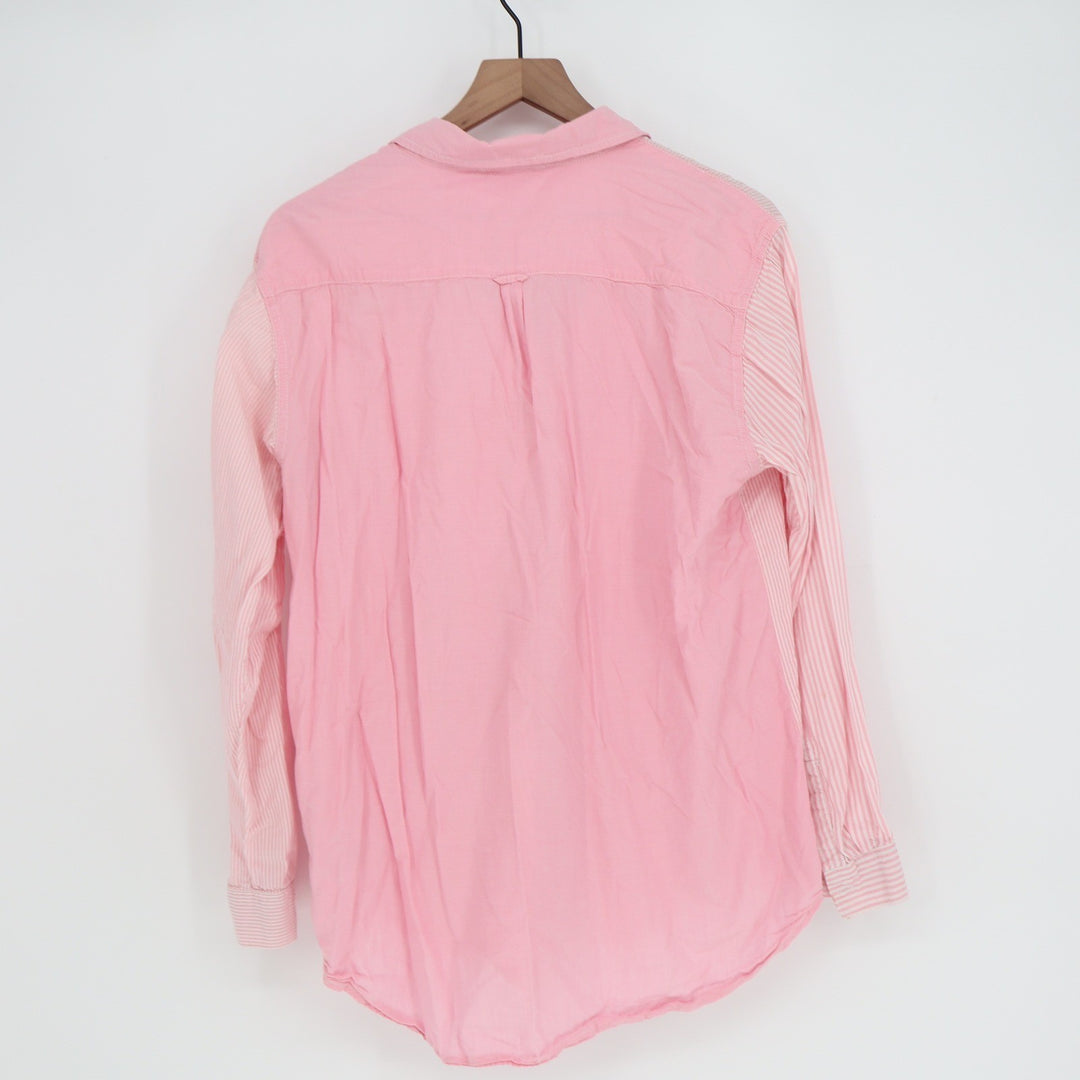 Beachlunchlounge Pink Striped Colorblock Button Down Shirt Womens Large
