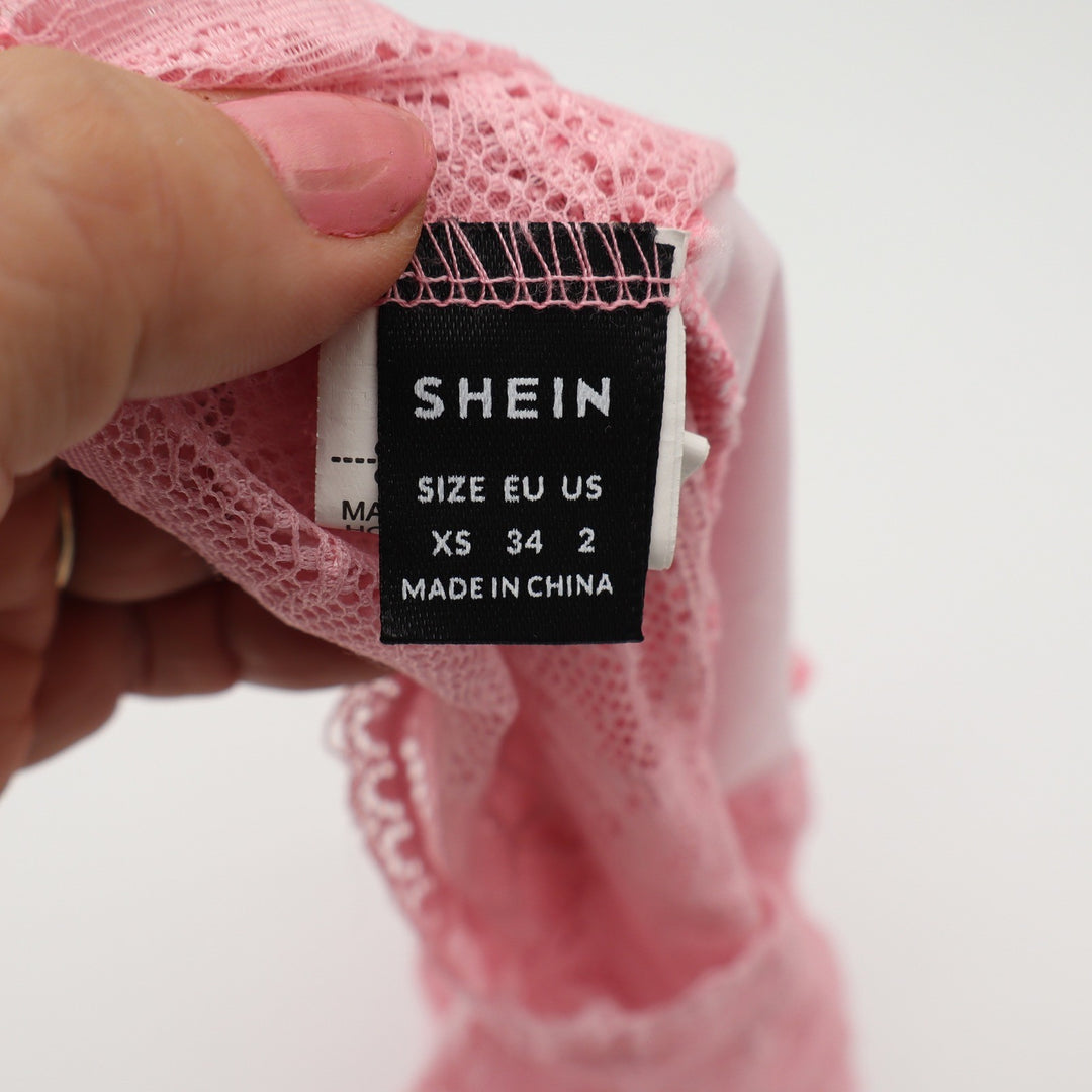 SHEIN Halter Top Womens XS Floral Lace Pink Bow Detail Cropped Excellent