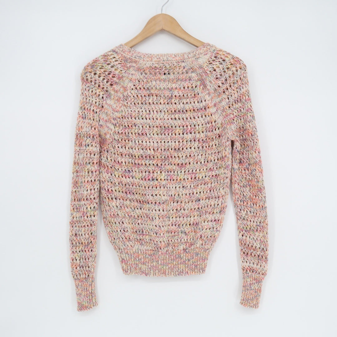 White House Black Market Multi Color Space Dye Pointelle V-Neck Sweater XS